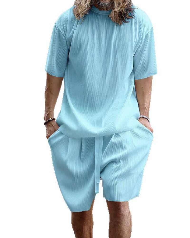 S-3XL Men's Vertical Stripe Sports Casual Crewneck Set