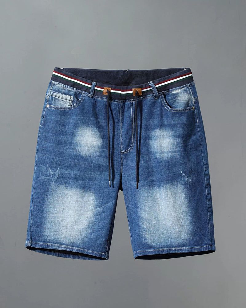 M-6XL Plus‑Size Men’s Gradient Washed-Out Drawstring Elastic‑Waist Casual Denim Cropped Shorts