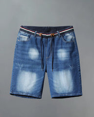 M-6XL Plus‑Size Men’s Gradient Washed-Out Drawstring Elastic‑Waist Casual Denim Cropped Shorts