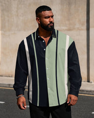 Big & Tall Men's Dark Green Black Contrast Print Long Sleeve Shirt