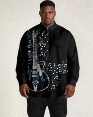 Black Music Charm Pattern Print Large Size Men's Lap Collar Long Sleeve Shirt