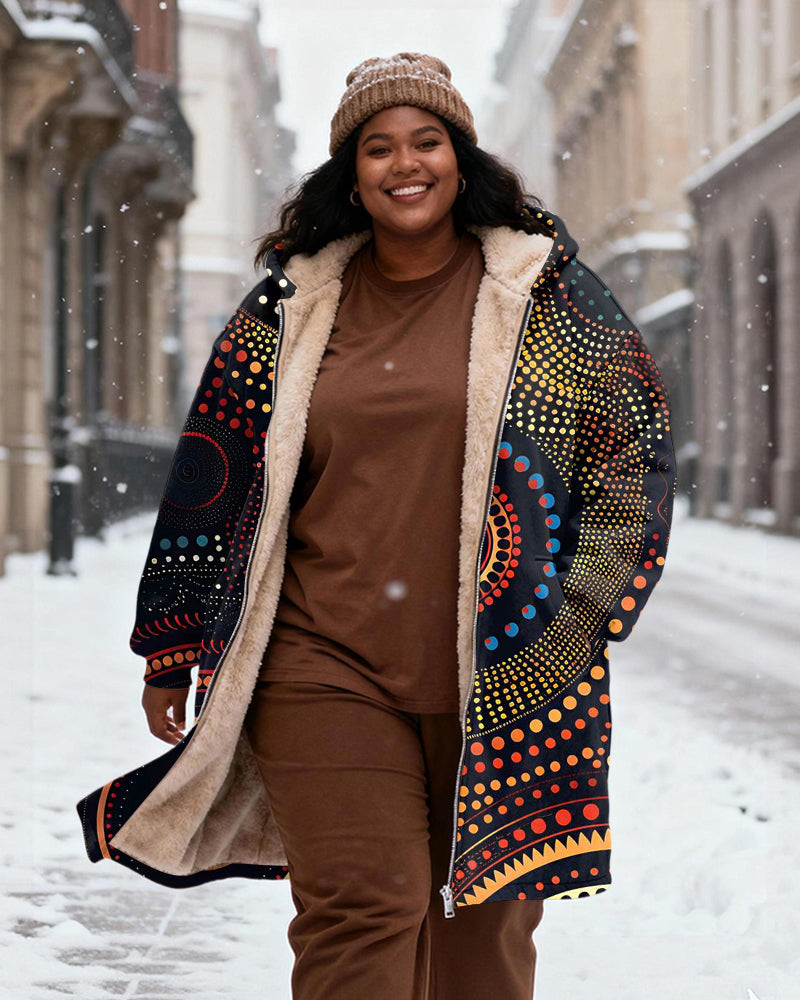 Women's Polo Dot Ethnic-style Printed Velvet Thickened Long Hooded Coat