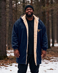 Big & Tall Men's Hunting Style Bull Totem Print Velvet Thickened Long Hooded Coat