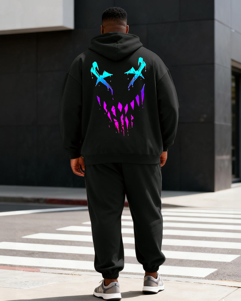 Big & Tall Men's Black Phantom Emoji Print Hoodie Set