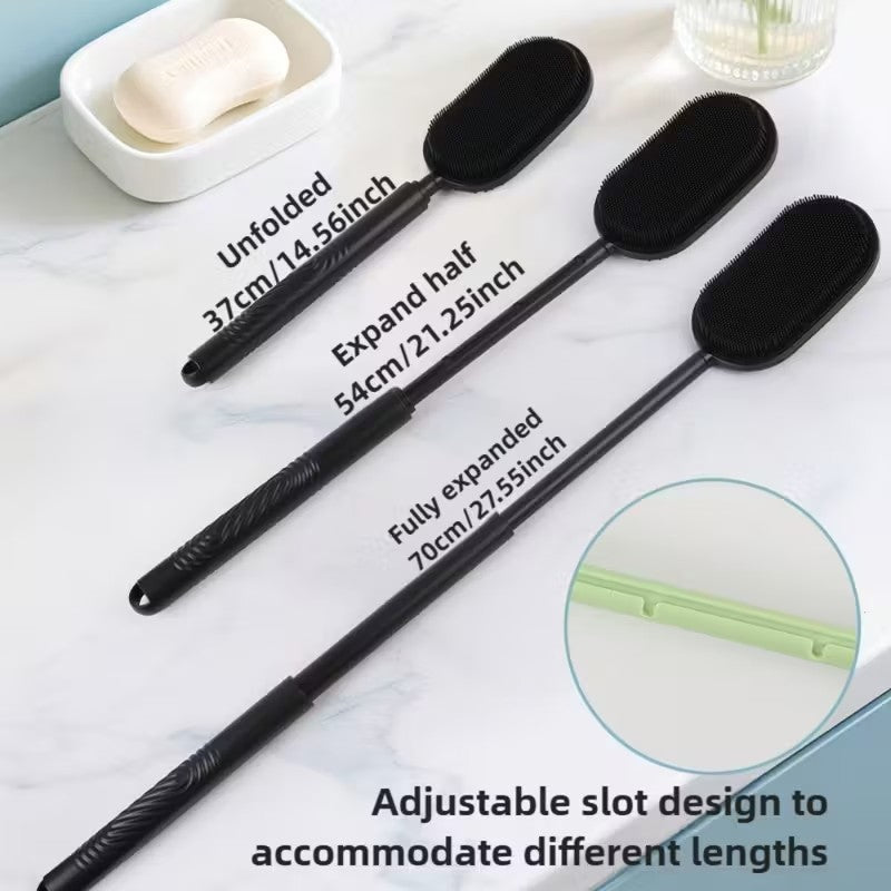 Back Brush for Showering - 27.5-Inch Adjustable Handle with Dual Exfoliating And Massaging Features, Long-Handled Bath Brush with Soft/Granular Texture.