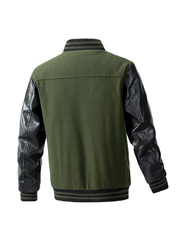 Men's Letter Patched Pocket Button Front Varsity Jacket