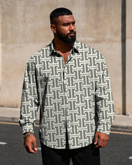 Big & Tall Men's Business Style Geometric Print Long Sleeve Shirt