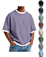 S-5XL Men's Waffling Loose Hollow Short-sleeved Knitted T-shirt