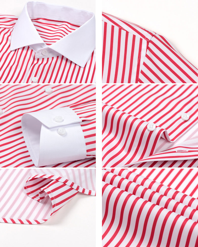 S-3XL Men's Business Stripe Windsor Collar Stretch Long Sleeve Shirt-Free Ironing