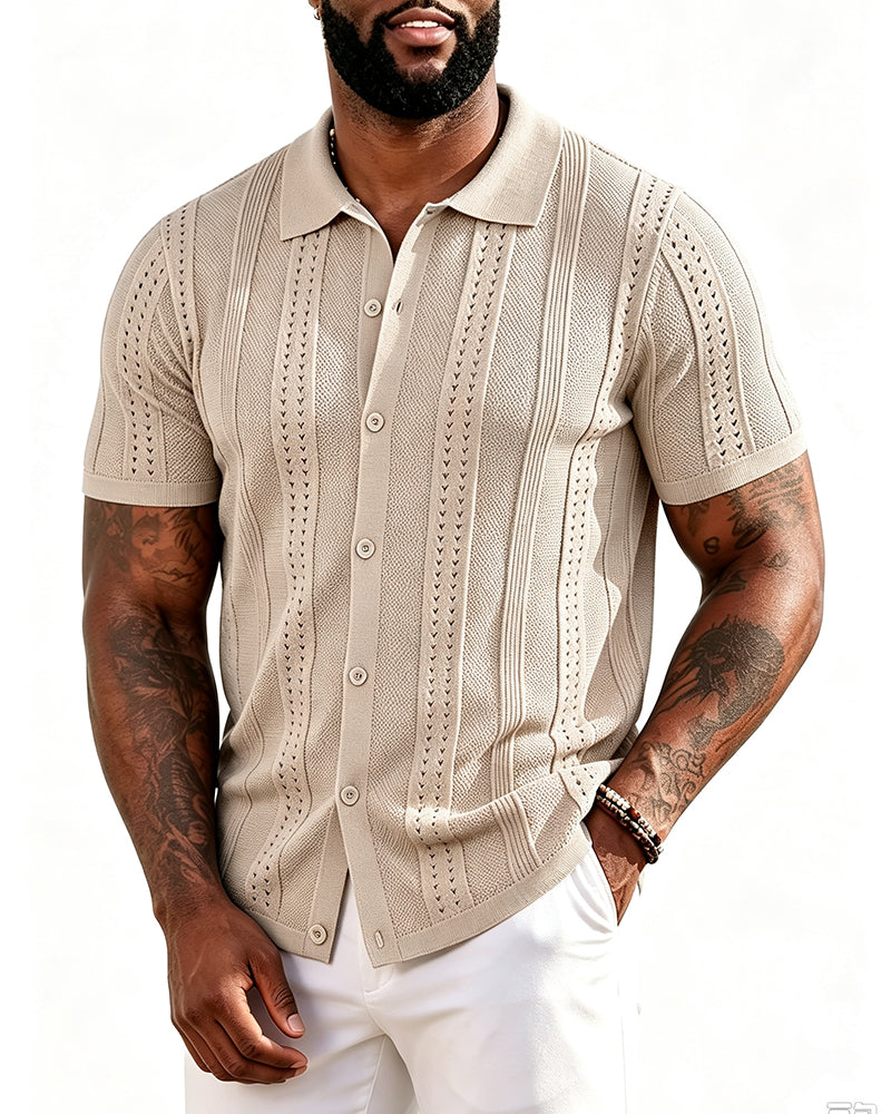 S-4XL Men's Knitted Short-sleeved Button Polo Shirt