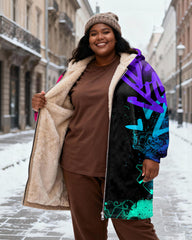 Neon Contrast Graffiti Print Velvet Thickened Long Hooded Exterior