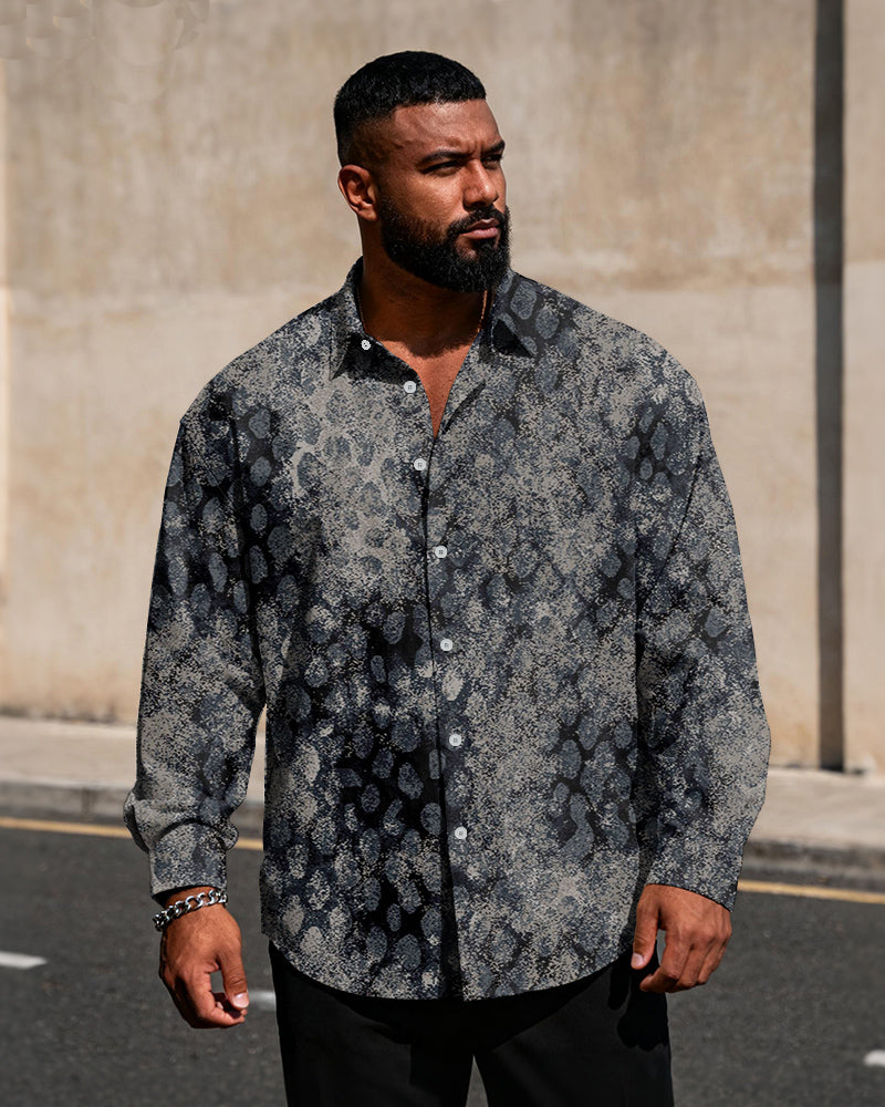 Big & Tall Men's Vintage Snake Print Long Sleeve Shirt