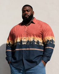 Big & Tall Men's Western Denim Wrangler Silhouette Print Long Sleeve Shirt