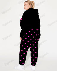 Women's Street Fashion Bowknot Skull Heart Print Plus Size Hoodie Suit