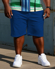 Men's Big and Tall Hawaiian Coconut Tree Stripe Printed Short Sleeve Polo Shirt Shorts Set