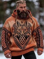 Men's Vintage Viking Fox And Celtic Knot Art Print Hooded Sweater