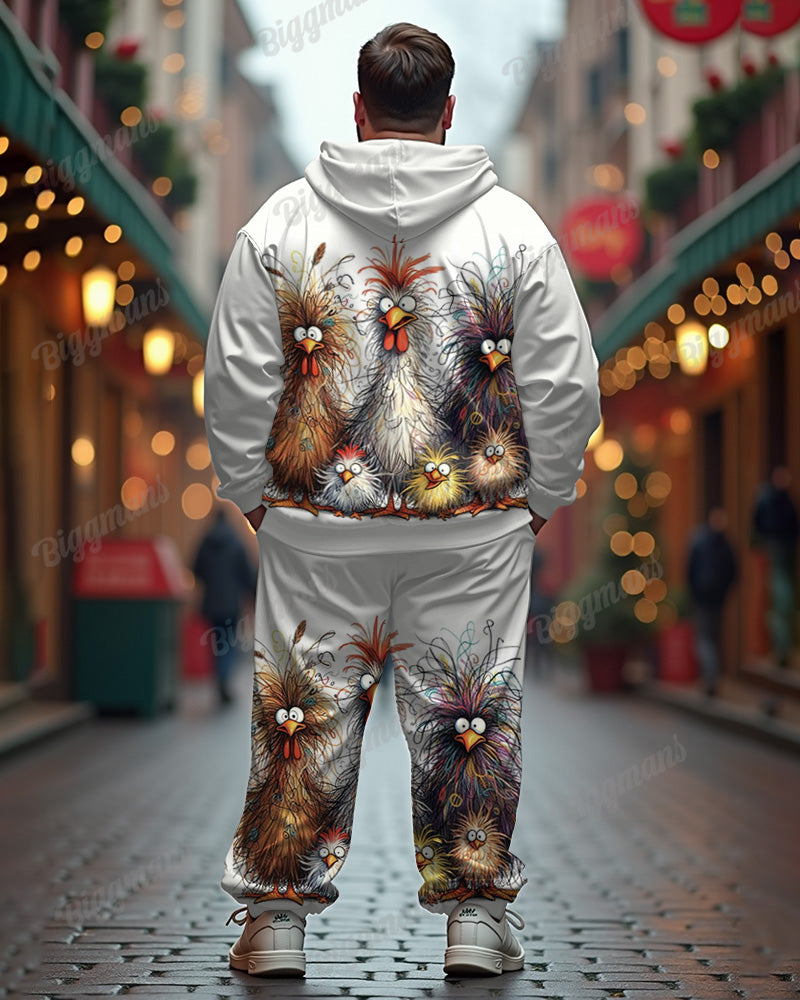 Men's Daily Casual White Line Chicken Head Painting Print Plus Size Hoodie Suit