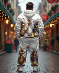 Men's Daily Casual White Line Chicken Head Painting Print Plus Size Hoodie Suit