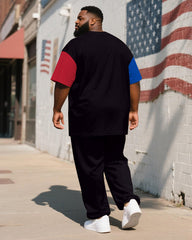 Men's Plus Size Independence Day Colorblock 1776 Letter Print T-Shirt Trousers Suit