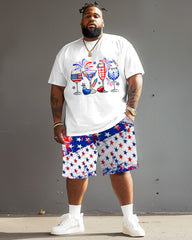 Men's Big & Tall Independence Day Flag Wine Glass Fireworks Print T-Shirt Set