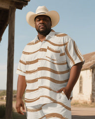 Big and Tall Men's Simple Stripes Printed Western Short-Sleeve Shirt Pants Sets