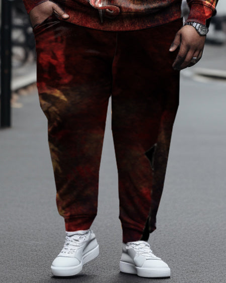 Men's Large Size Retro Element Viking Dragon Print Long-Sleeved Hoodie And Sweatpants Suit