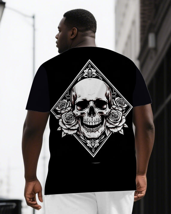 Romance Till Death Casual Big & Tall Men's Skull Back Print Short Sleeve T-shirt 2-Piece Set