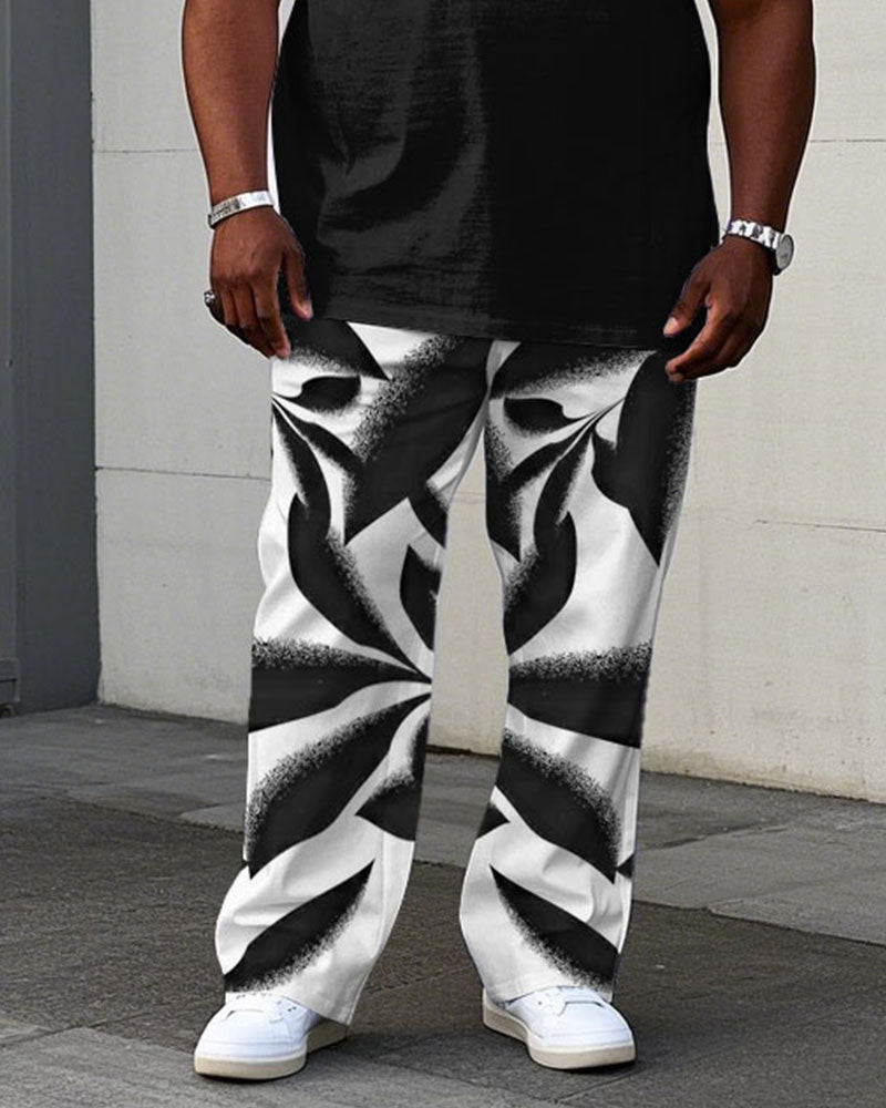 Men's Plus Size Street Fashion Silhouette Stitching Short Sleeve T-Shirt Trousers Suit