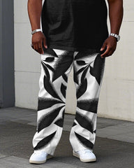 Men's Plus Size Street Fashion Silhouette Stitching Short Sleeve T-Shirt Trousers Suit