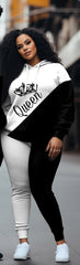 Couple's Large Size Casual Couple Outfit Color Blocked KING QUEEN Hoodie Set