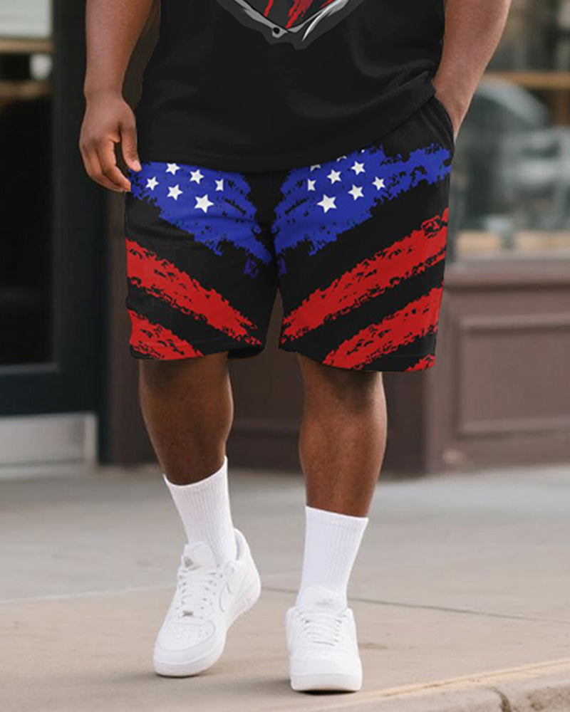 Men's Plus Size Independence Day American Flag Print Round Neck Short Sleeve T-Shirt Shorts Suit