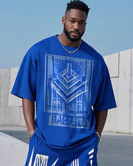 Plus Size 1 L-9L Men's Klein Blue Fashion Printed Casual Short Sleeve T-Shirt Pants Suit