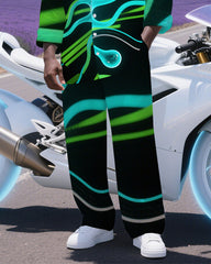 Big Men's Abstract Gradient Cell Printed Long Sleeve Shirt Pants 2-Piece Set