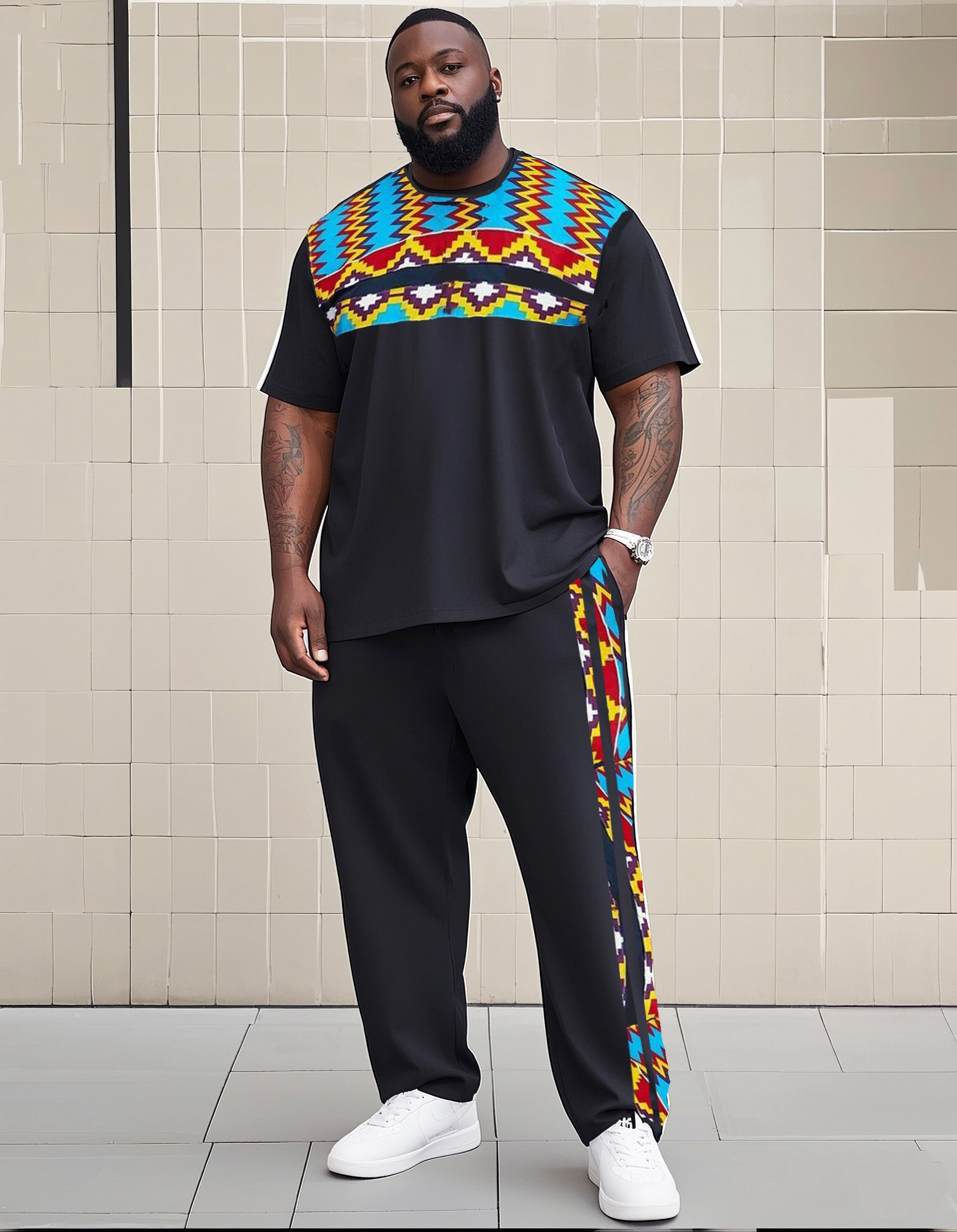 Big Boy Impression Totem Print Short Sleeve Trousers Suit