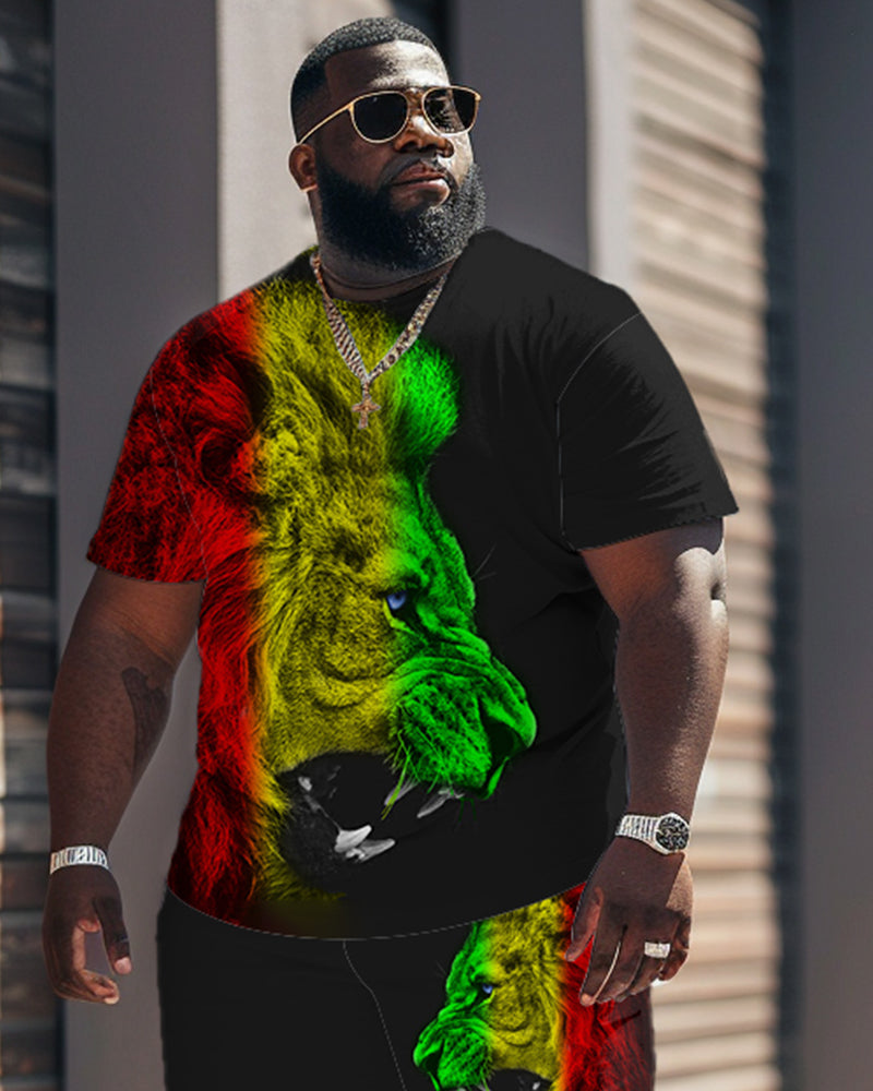 Street Cartoon Red And Green Block Printed Big & Tall Men's Set