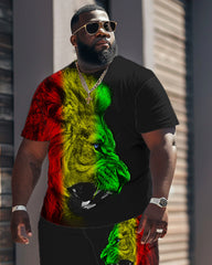 Street Cartoon Red And Green Block Printed Big & Tall Men's Set