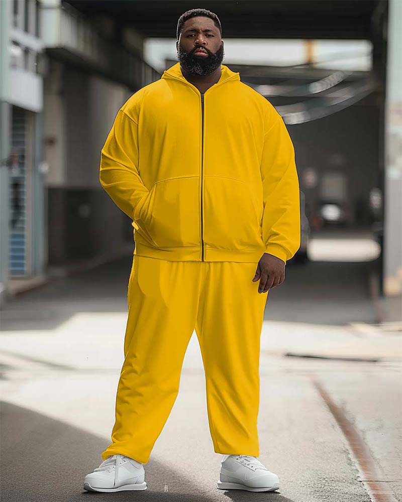 Men's Big and Tall Solid Color Sport Zip Hoodie Set