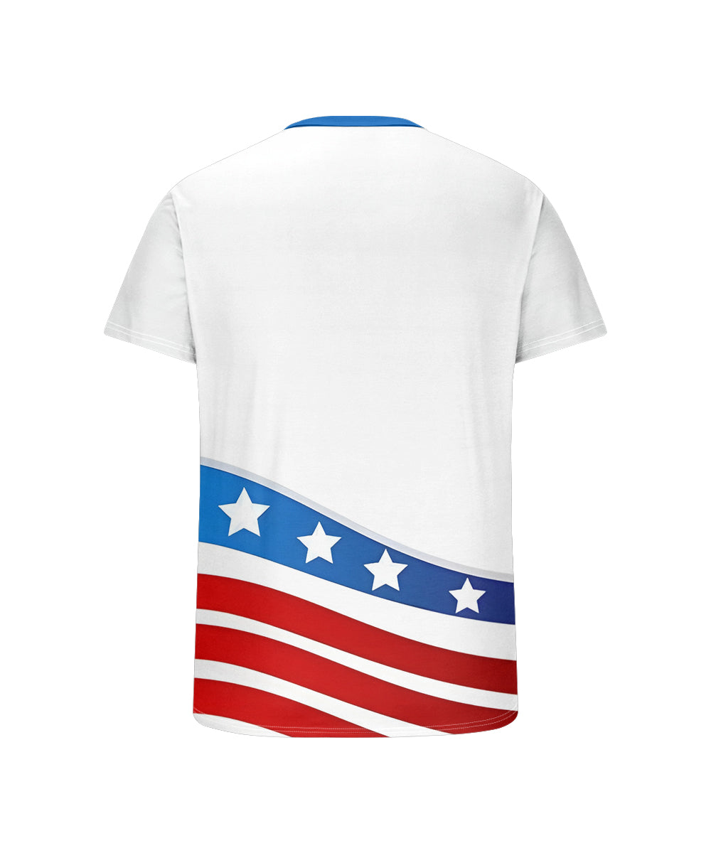 Men's Plus Size Independence Day Flag Print Henley Collar Button Short Sleeve Tee