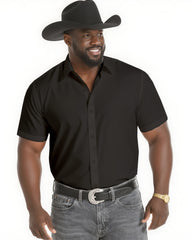Big & Tall Men's Western Style Daily Casual Back Floral Textured Black Short Sleeve Shirt