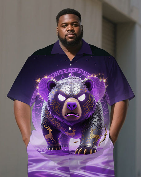Big Man's Casual Magic Bear Romantic Gradient Style Fashion Short Sleeve Shirt Pants Set