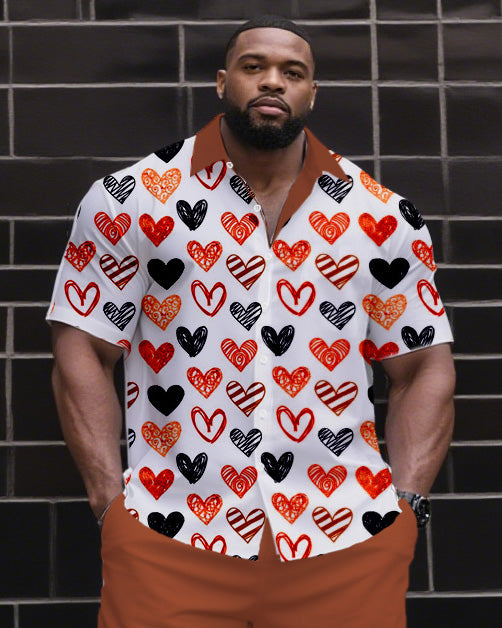 Big & Tall Men's Daily Casual & Lover Clothing Irregular Love Printed Shirt Shorts Suit