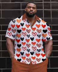 Big & Tall Men's Daily Casual & Lover Clothing Irregular Love Printed Shirt Shorts Suit
