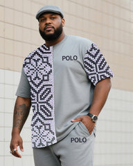 Big Boy's Daily Casual All-match Printed Striped Short-sleeved Trousers Suit