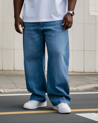 Plus Size Men's Daily Casual All-match Washing Water Pure Blue Denim Trousers