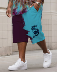 Men's Plus Size Rich Razzin Rolled Ice Dye Tie-Dye Crewneck T-Shirt Shorts Suit