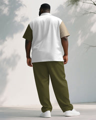 Big & Tall Men's Business Green Colorblock Striped Print Pocket Short Sleeve Shirt Pants Suit