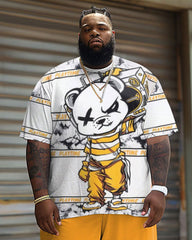 Big Guy's Casual T-Shirt and Shorts Set Graffiti Bear Tracksuit
