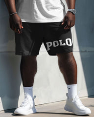 Men's Plus Size Colorblock POLO Print T-Shirt Shorts Suit