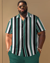 Men's Plus Size Casual Simple Striped Print Short Sleeve Shirt Shorts Suit