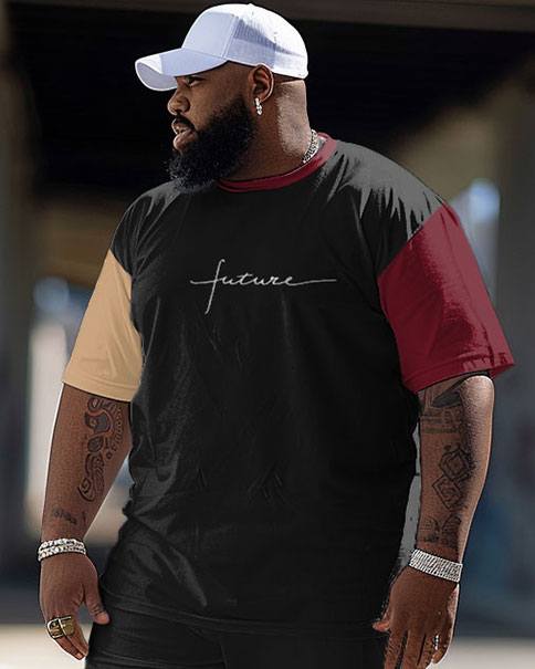 Men's Large Size Hip-hop Street Color Matching Retro Casual Two-piece Set